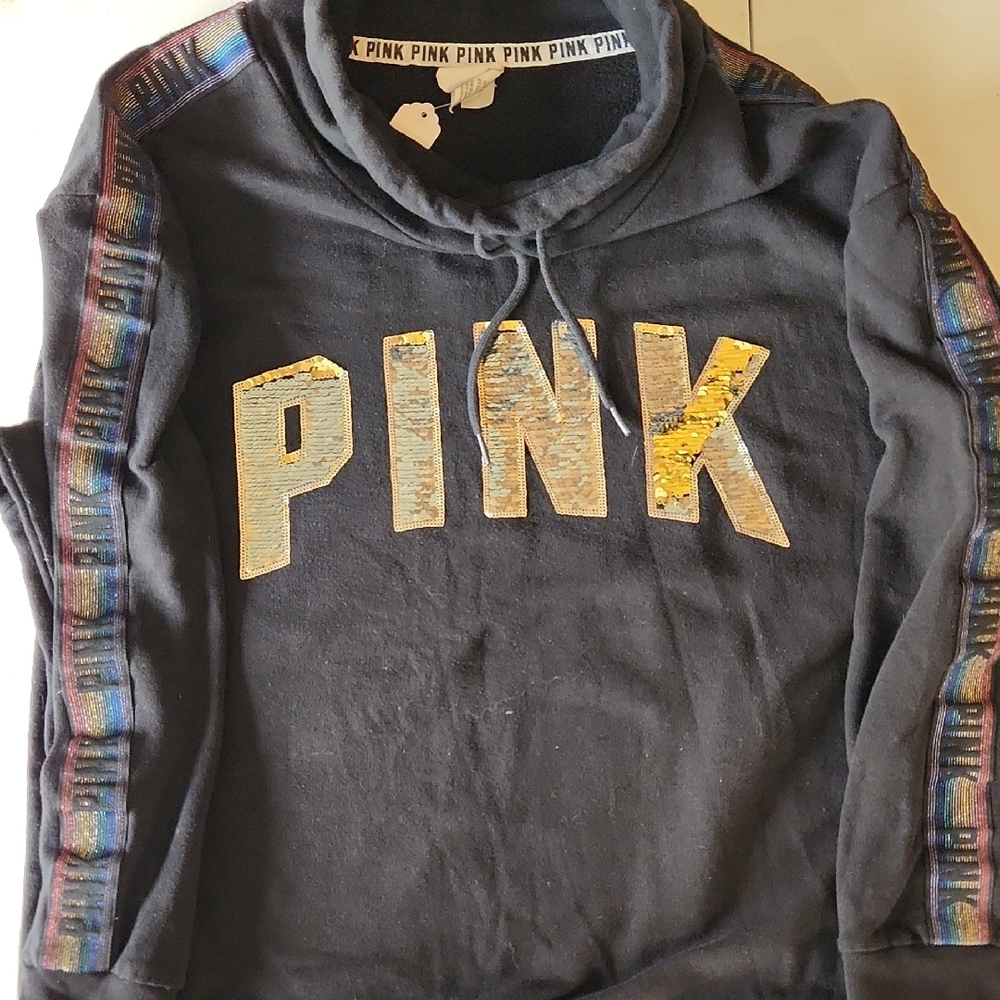 PINK Black Hoodie with Silver/Gold Accents